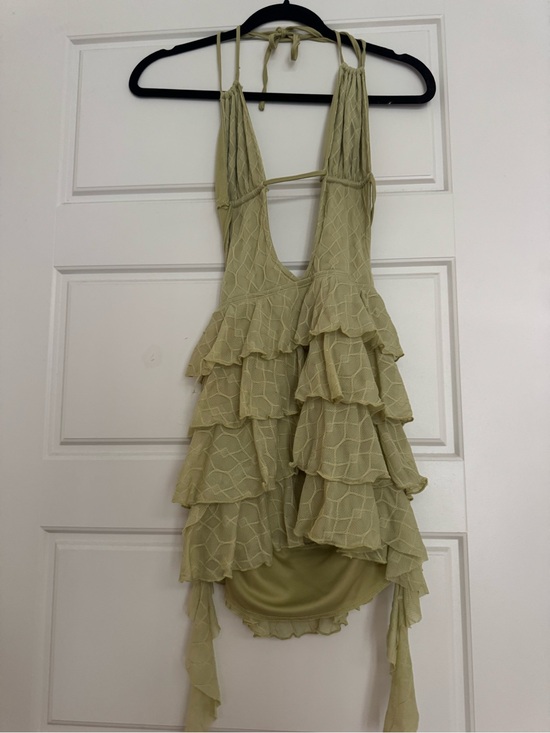 Fashion Nova Dresses & Skirts - Ruffled Halter Mini Dress in Light Olive Green